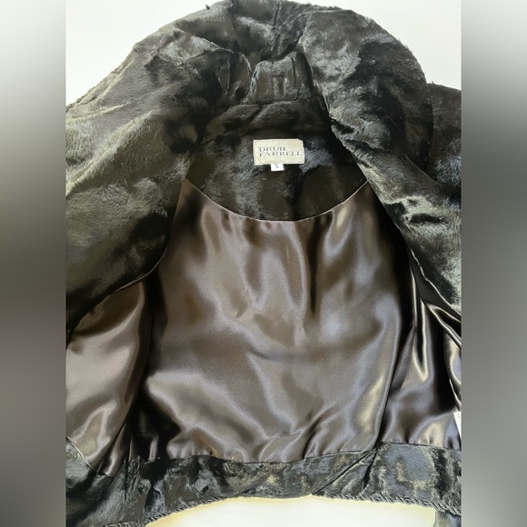 90s black faux lamb cropped jacket w shawl collar braid trim. Never worn. Sz S - Picture 6 of 7